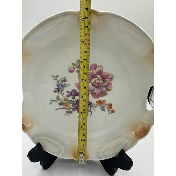 Oremont Bavaria Hand Painted Pink Floral Plate 9 1/2" Lusterware Porcelain MCM - Picture 5 of 7
